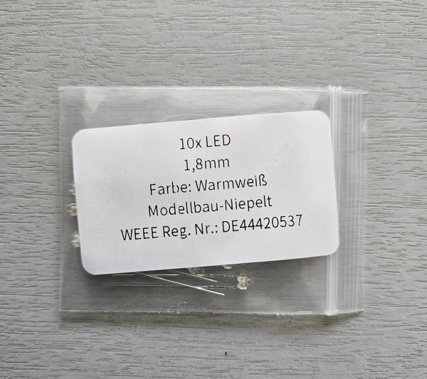 10x LED 1,8 mm WARMWEISS