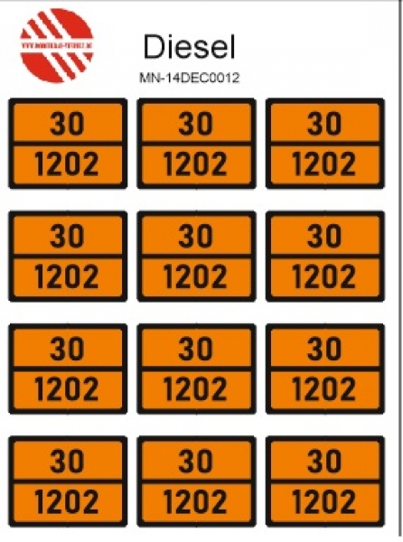1:14 12er-Set Aufkleber Warntafel Diesel